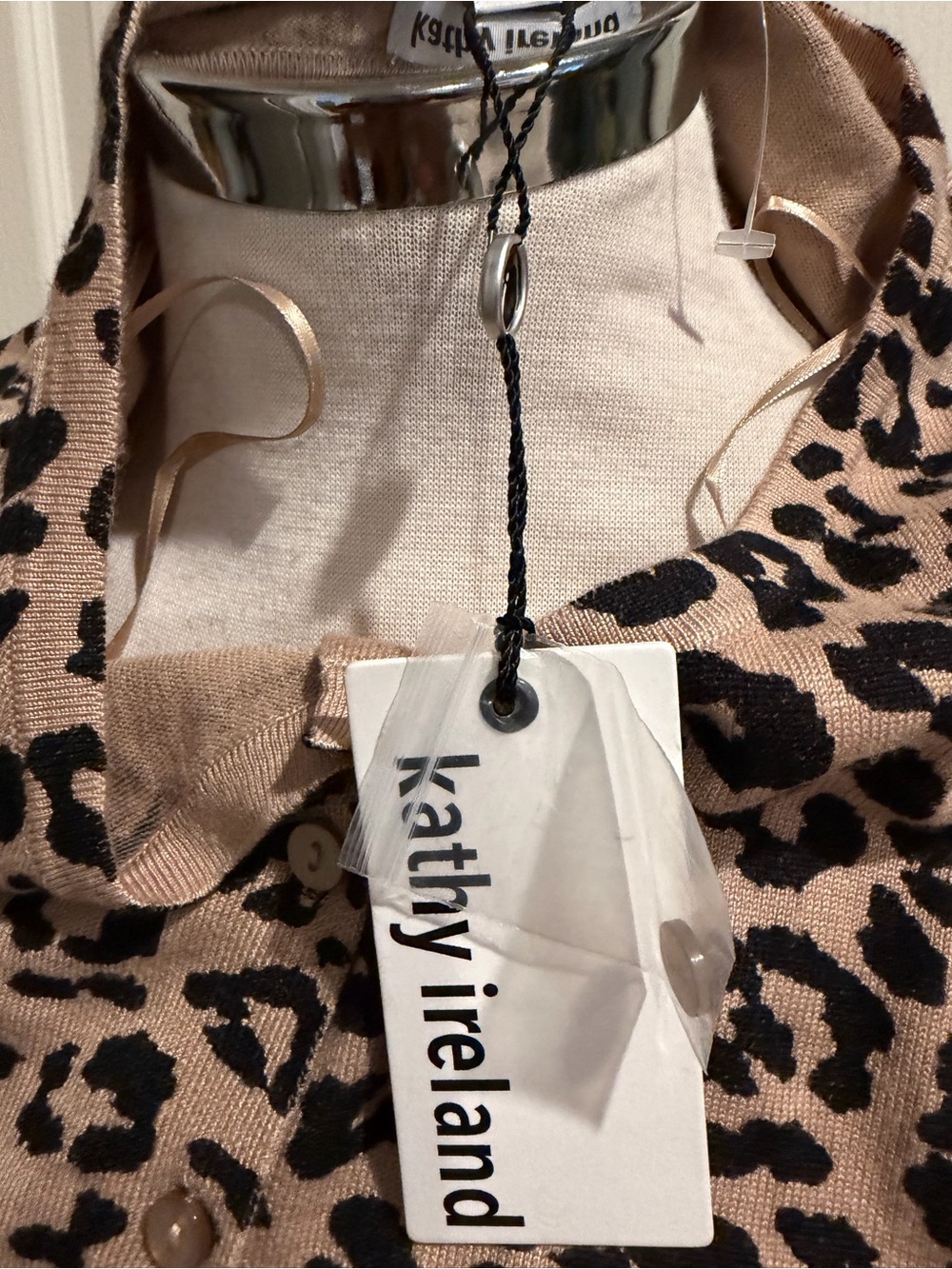 kathy ireland Beige and Black Leopard Print Cardigan - Picture 9 of 13